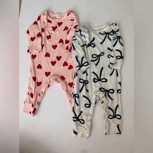 Cat & Jack Baby Long Sleeve Romper Set with Heart and Bow Patterns 3-6M
